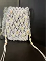 White macrame bucket bag with bead accents for women bohemian summer style crossbody - Off White