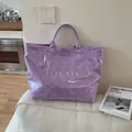 Waterproof lavender purple hollow out tote bag with glossy finish and floral cutouts - Purple
