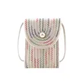 Mini borsa a tracolla intrecciata color panna con cuciture colorate e bottone a perla - Ricamo Ondulato Colorato (Bianco) / Bianco