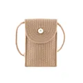 Borsa a tracolla in corda intrecciata kaki con bottone di perla e stile estivo - Tessuto Tinta Unita (Cachi) / Cachi