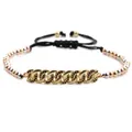 Braided tricolor metal bead bracelet with micro-paved black zircon cuban link detail - Mixed Color Chain Style