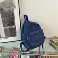 Mini washed denim backpack in navy blue with vintage retro style for casual daily use - Dark Blue