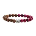 8mm tiger eye stone bracelet with wood grain beads and silver Buddha head charm - Silver Buddha Head Style / Magenta Beads & Wood Beads