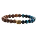 8mm tiger eye stone and wood bead bracelet with gold Buddha head charm for men and women - Gold Buddha Head Style / Blue Tiger Eye & Wood Beads