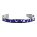 Detail of silver stainless steel open bangle with blue enamel and Roman numerals - Blue Roman Numeral
