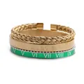 Three-piece stainless steel bracelet set with Roman numerals and twisted metal textures - Green Roman Numeral Gold Combination