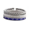 Detail of three-piece stainless steel bracelet set with Roman numerals and braided texture - Blue Roman Numeral Silver Combination