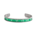 Silver stainless steel C-shape bangle with green enamel and Roman numeral engraving - Green Roman Numeral