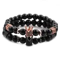 Set de bracelets pour homme en perles noires 8mm avec couronnes en zircons et or rose - Style de Couleurs Mélangées (Bracelets Couronne)
