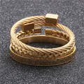 Detailed view of three-piece gold bangle set with Roman numerals and braided textures - Roman Numerals and Rope Texture Bracelet Combination (Style 1) / Gold
