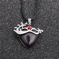 Vintage-Halskette mit lila Kristallherz, Masken-Anhänger und schwarzer Kordel für Damen - Amethyst Stil