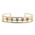 Gold-plated open star bangle with colorful cubic zirconia inlays on a white background - Five-pointed Star Open Bangle / Gold