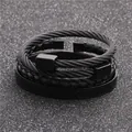 Three-piece black men's bracelet set with woven texture and Roman numeral engravings - Roman Numerals and Rope Texture Bracelet Combination (Style 1) / Gun Black