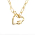 Golden paperclip chain necklace featuring a modern heart carabiner lock pendant - 40CM Chain With Heart Lock / Gold