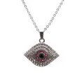 Silver evil eye necklace with black center stone and magenta crystal halo decoration - Eyelash Eye Style / O-chain / White Gold