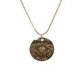 Golden box chain necklace with a colorful evil eye pendant and hammered texture finish - Box Chain / Gold