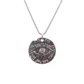 Oxidized silver evil eye pendant necklace with colorful zircons and box chain - Irregular Texture Eye Round Disc Style / Box Chain / White Gold