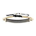 Adjustable gold beaded bracelet with blue zircon inlay on a black curved bar bar - Gold Blue Zirconia Curved Bar