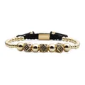 Detail of adjustable gold bead bracelet with three blue zircon geometric charms - Gold Blue Zircon Triple Round