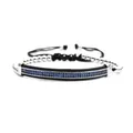 Detail of adjustable bracelet with blue zircon inlay and polished silver metal beads - Silver Blue Zirconia Curved Bar