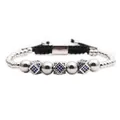 Detail of adjustable silver beaded bracelet with blue zircon crown and rhombic charms - Silver Blue Zirconia Triple Cut Rounds