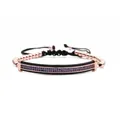 Adjustable beaded bracelet set with rose gold metal beads and blue zircon inlay detail - Rose Gold Blue Zirconia Curved Bar