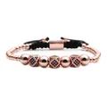 Detail of rose gold beaded bracelet with blue zircon cubic charms and adjustable cord - Rose Gold Blue Zircon Triple Round