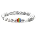 Handmade beaded bracelet with white turquoise stones and a colorful rainbow bead center - White Howlite Bracelet