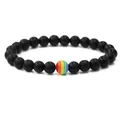 Natural matte black stone bracelet featuring a vibrant rainbow bead for LGBTQ pride - Matte Black