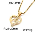 Gold-plated heart Mom pendant necklace with rhinestones, 500mm box chain, 16g weight. - Gold Necklace (KN293328-K)