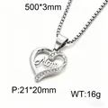 Silver-colored heart-shaped Mom pendant necklace with rhinestones and a box chain - Steel Color Necklace (KN293327-K)