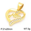 Gold heart-shaped pendant with rhinestone accents and Mom letter inscription design - Gold Color (Pendant Only) (KP116041-MZOZ)