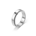 Spinner ring with black center line in polished stainless steel for anxiety relief - US 6 / 6MM Silver Smooth
