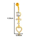 Elegant gold-plated belly button ring with heart and butterfly CZ pendant design - Bow Heart Full Pave Style (2654-6) / Gold