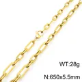 Golden titanium steel paperclip chain necklace with lobster clasp, 650x5.5mm size - Necklace (KN232037-Z)