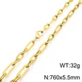 Golden titanium steel paperclip chain necklace with 760mm length and 5.5mm width. - Necklace (KN232039-Z)
