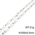 Durable silver stainless steel paperclip chain necklace 500x5.5mm for unisex hip hop style - Necklace (KN232041-Z)