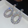 Orecchini ovali in argento con cristalli marquise e strass dai riflessi arcobaleno - Cristallo Trasparente (Perno per orecchini in argento sterling 925)
