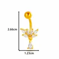 Piercing de ombligo de acero dorado con flor de circón y colgante de lágrima - Forma de Loto con Colgante de Gota de Agua (1# Dorado)