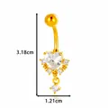 Piercing para ombligo con baño de oro en forma de corazón y circonitas colgantes - Estilo de Piedra Principal Grande en Forma de Corazón (2# Dorado)