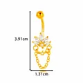 Piercing de ombligo de flor de loto con circonita dorada, cadenas y las dimensiones - Estilo de Cadena con Borla de Loto (5# Dorado)