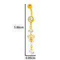 Piercing de ombligo de mariposa chapado en oro con colgantes de circonita, longitud 5,86cm - Colgante Largo de Corazón de Mariposa (8# Dorado)