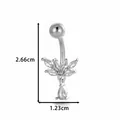 Piercing para el ombligo floral de plata con circonitas, dimensiones 2,66cm x 1,23cm. - Forma de Loto con Colgante de Gota de Agua (1# Plateado)