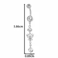 Piercing de ombligo plateado con colgante de mariposa corazón y circonitas, 5.86cm - Colgante Largo de Corazón de Mariposa (8# Plateado)