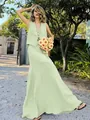 Completo da donna verde chiaro in cotone e lino con gilet senza maniche e gonna lunga - S / verde chiaro