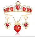 Set di gioielli con cuori in cristallo rosso con tiara, collana e orecchini dorati - Set Corona Collana Orecchini Cuore Rosso