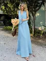 Set due pezzi donna: gilet in cotone e lino azzurro e gonna lunga a trapezio svasata - S / Celeste
