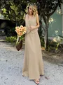 Linen blend two-piece set featuring a V-neck buttoned vest and high-waist A-line skirt in beige - S / Khaki