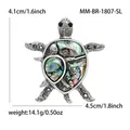 Opvallende schildpad broche met abalone schelp inleg en kristallen in antiek zilver - Zilver 1807-SL