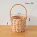 Detail view of a woven wicker basket showing dimensions and 133g weight for picnic use - Willow Woven Round High Hand Basket / Diameter 15cm